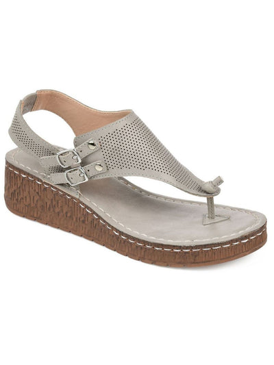 JOURNEE COLLECTION Womens Gray 1/2" Platform Knot Detail Cushioned Perforated Mckell Round Toe Wedge Buckle Thong Sandals Shoes 7