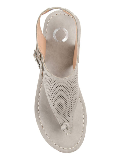 JOURNEE COLLECTION Womens Gray 1/2" Platform Knot Detail Cushioned Perforated Mckell Round Toe Wedge Buckle Thong Sandals Shoes 7
