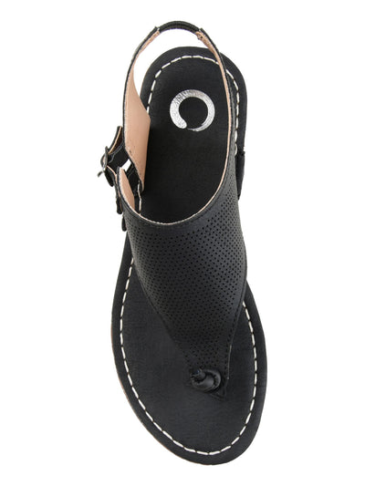 JOURNEE COLLECTION Womens Black 1/2" Platform Knot Detail Cushioned Perforated Mckell Round Toe Wedge Buckle Thong Sandals Shoes 7