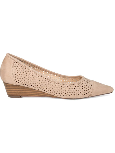 JOURNEE COLLECTION Womens Pink Perforated Padded Finnola Pointed Toe Wedge Slip On Pumps 7.5 M