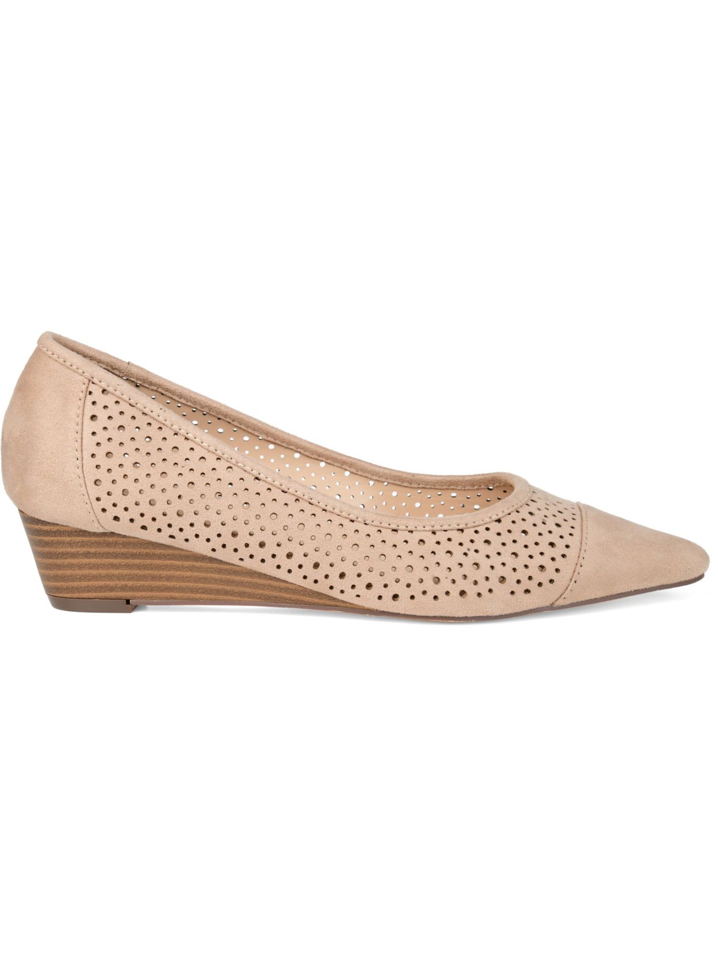 JOURNEE COLLECTION Womens Pink Perforated Padded Finnola Pointed Toe Wedge Slip On Pumps 7.5 M