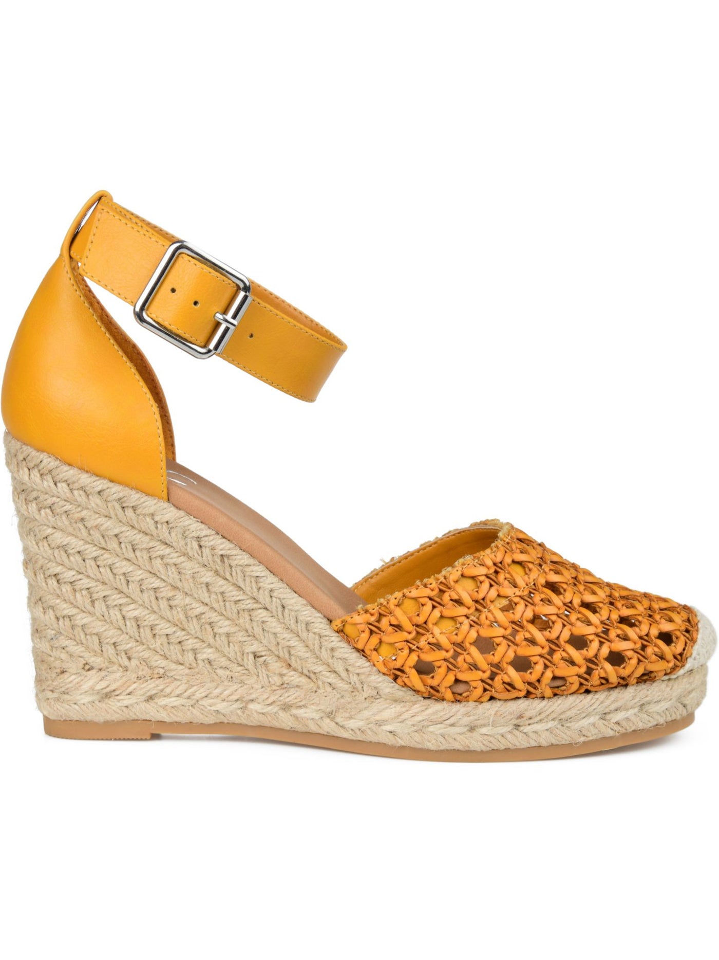 JOURNEE COLLECTION Womens Mustard Gold 1/2" Platform Woven Closed Back Ankle Strap Cushioned Sierra Round Toe Wedge Buckle Espadrille Shoes 8 M