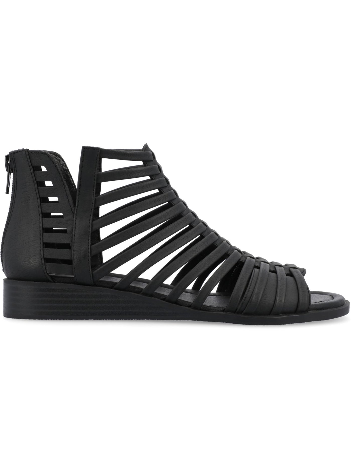 JOURNEE COLLECTION Womens Black Cushioned Strappy Delilah Round Toe Wedge Zip-Up Gladiator Sandals Shoes 8.5 M