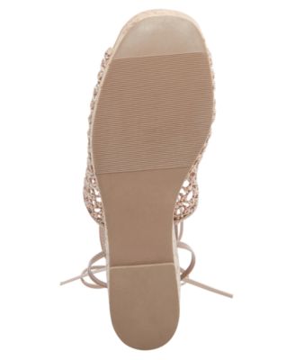 WILD PAIR Womens Beige 1.5 Platform Woven Strappy Haylinn Round Toe Wedge Lace-Up Dress Sandals Shoes