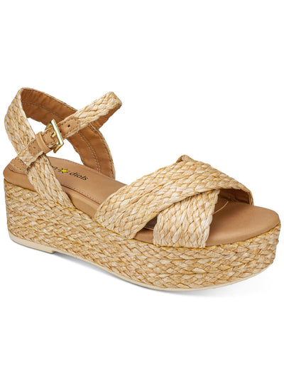 SEVEN DIALS Womens Gold Woven Braided Detailing 1-1/2" Platform Adjustable Strap Cushioned Virginia Round Toe Wedge Buckle Espadrille Shoes 9.5 M