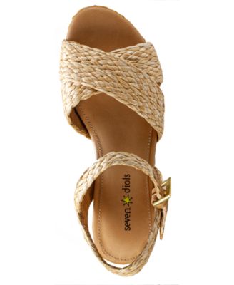 SEVEN DIALS Womens Gold Woven Braided Detailing 1-1/2" Platform Adjustable Strap Cushioned Virginia Round Toe Wedge Buckle Espadrille Shoes 9.5 M
