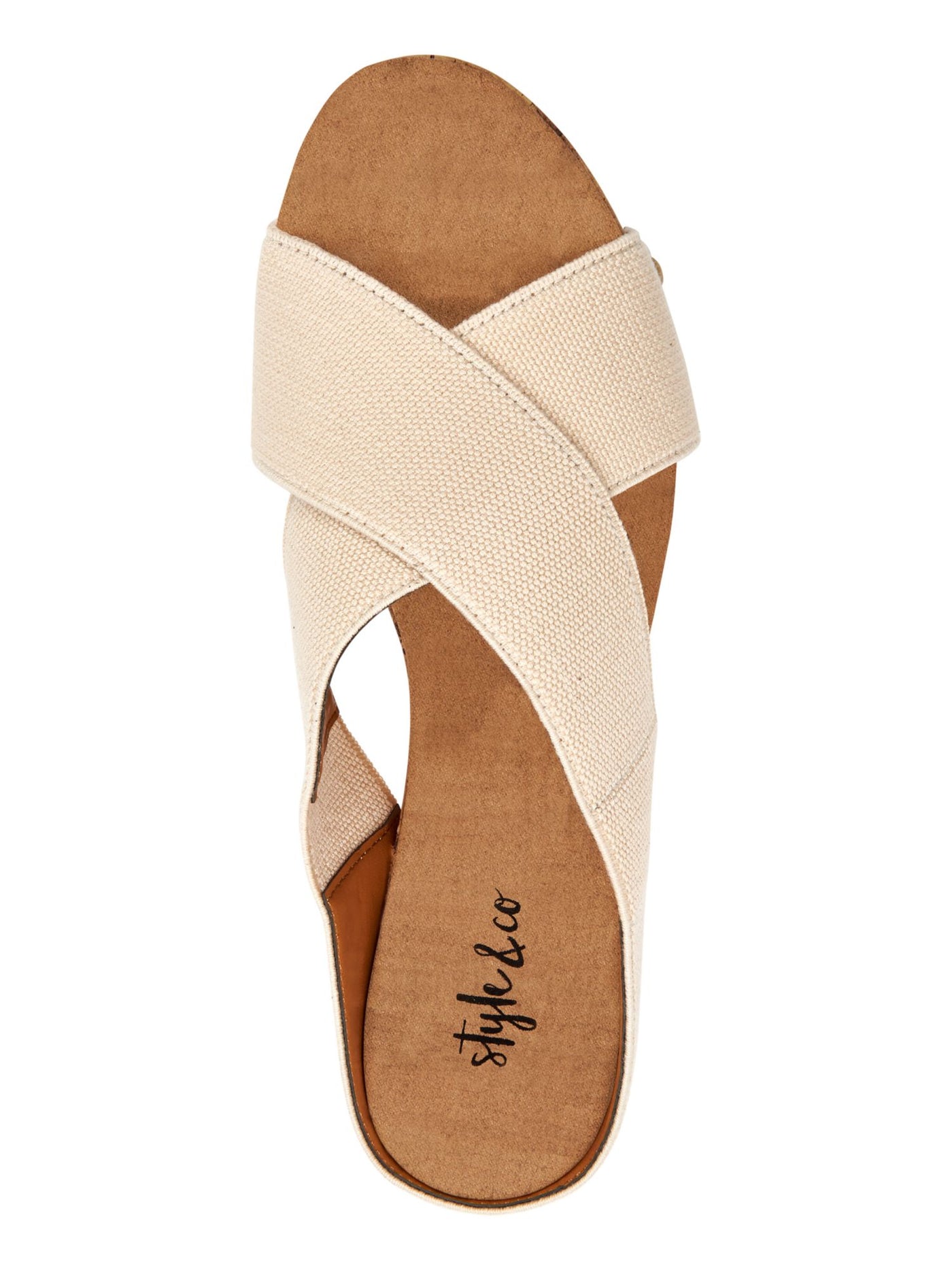 STYLE & COMPANY Womens Beige Crisscross Strap 1 Platform Studded Almond Toe Wedge Slip On Sandals Shoes 7.5 M
