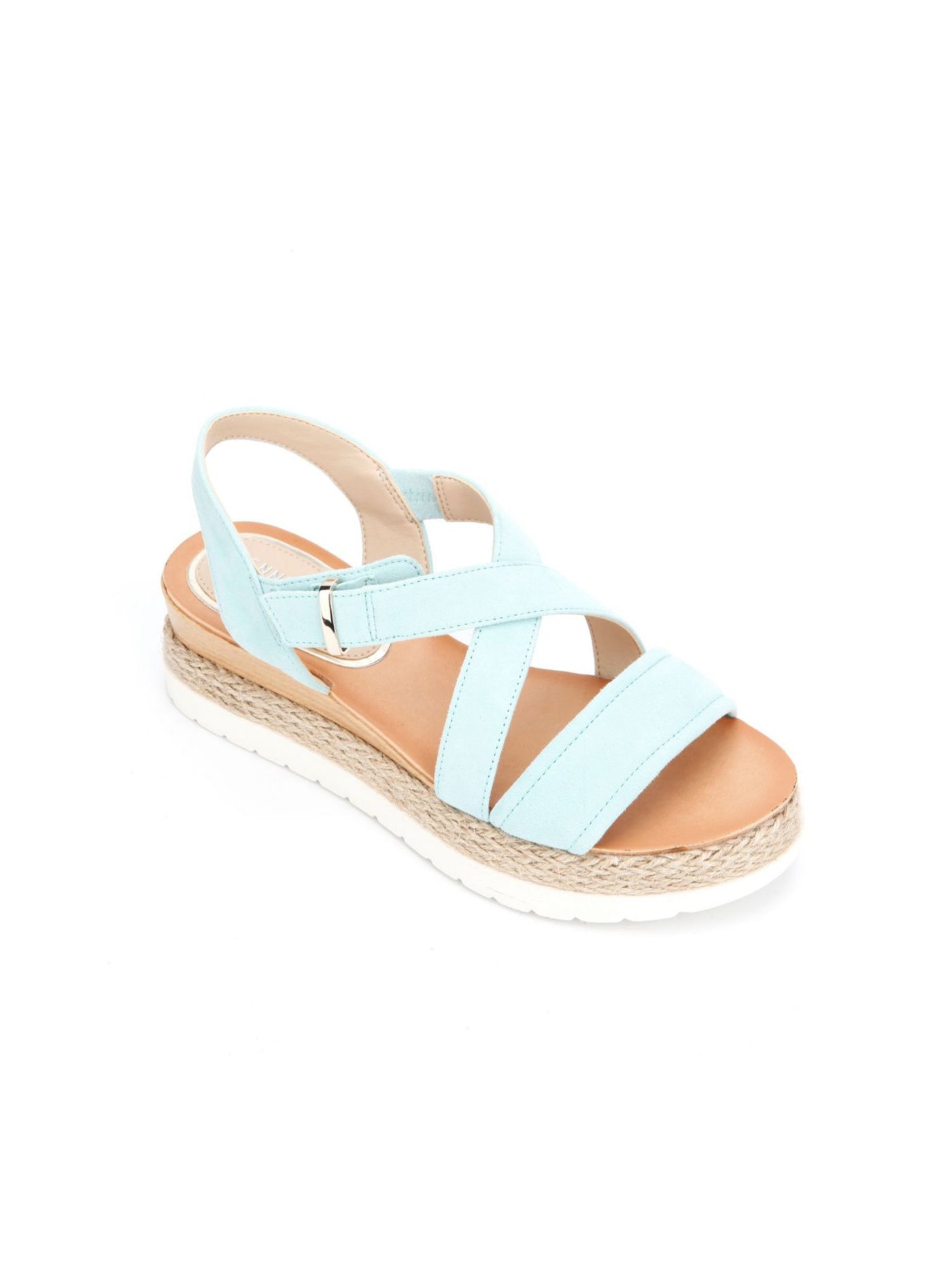 KENNETH COLE NEW YORK Womens Aqua 1 Platform Jute Wrapped Cushioned Jules Round Toe Wedge Buckle Leather Sandals 8.5 M