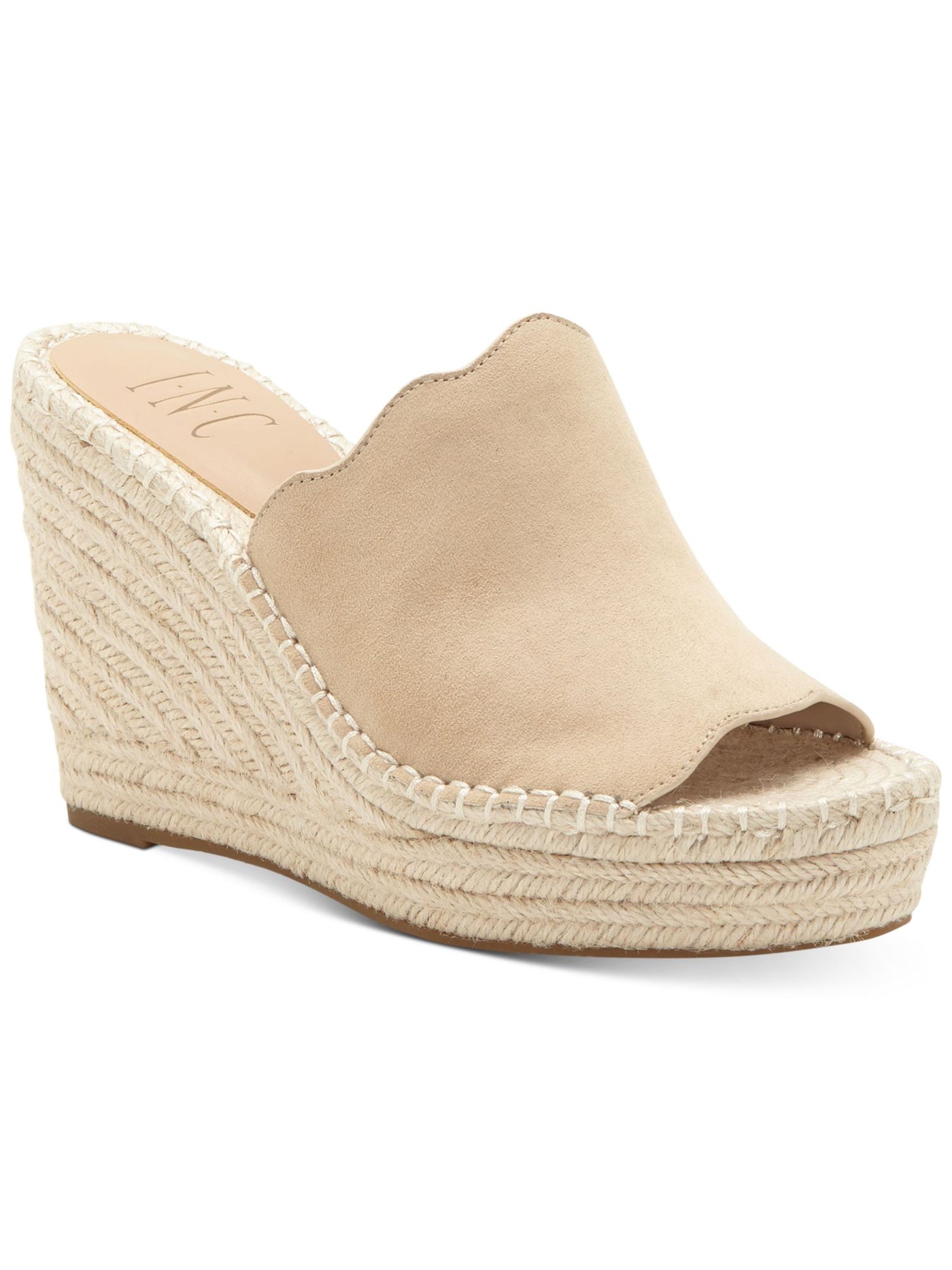 INC Womens Beige 1" Platform Jute Wrapped Elastic Goring Scalloped Padded Camile Round Toe Wedge Slip On Espadrille Shoes 11 M