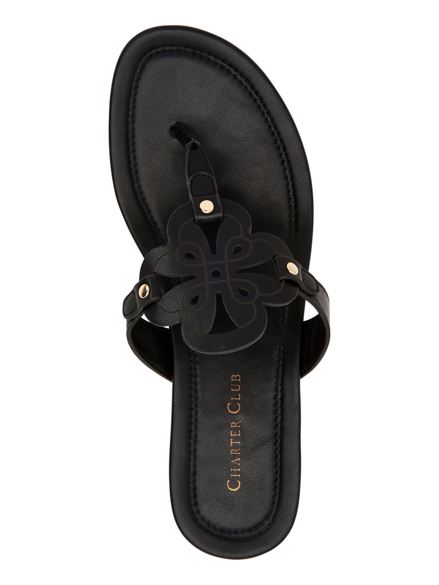CHARTER CLUB Womens Black Cutout Medallion T-Strap Penelope Almond Toe Wedge Slip On Thong Sandals Shoes 8 M