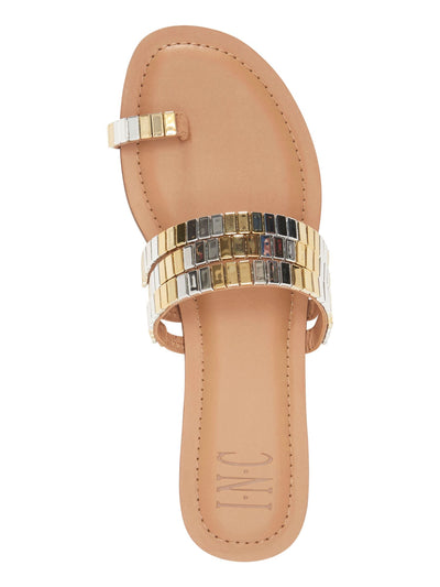 INC Womens Gold Strappy Toe-Loop Embellished Padded Jaylee Round Toe Block Heel Slip On Slide Sandals Shoes 7.5 M