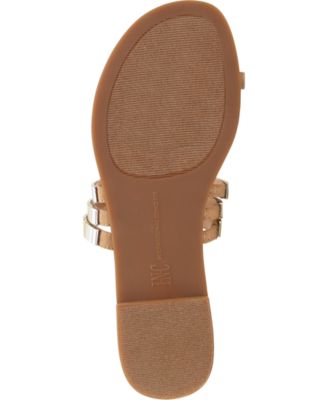 INC Womens Brown Strappy Toe-Loop Embellished Padded Jaylee Round Toe Block Heel Slip On Slide Sandals Shoes M