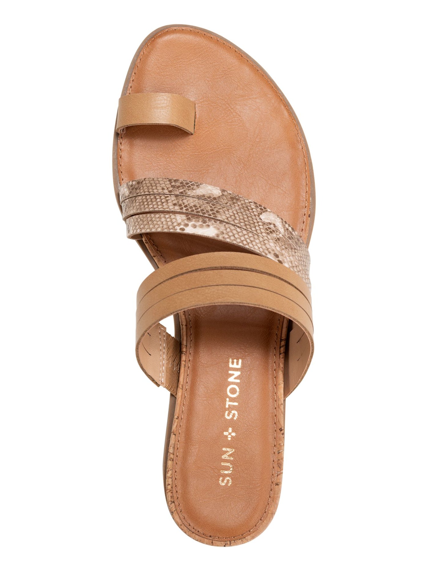 SUN STONE Womens Brown Snakeskin 1/2 Heel Toe-Ring Slip Resistant Padded Kye Round Toe Wedge Slip On Slide Sandals Shoes 11 M