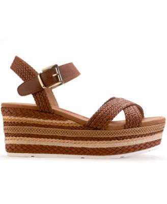 SUN STONE Womens Brown 1.5" Platform Woven Braided Cushioned Slip Resistant Callie Round Toe Wedge Buckle Slingback Sandal 9 M