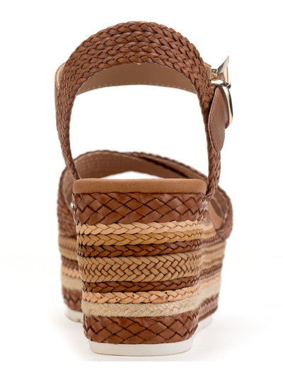 SUN STONE Womens Brown 1.5" Platform Woven Braided Cushioned Slip Resistant Callie Round Toe Wedge Buckle Slingback Sandal 9 M