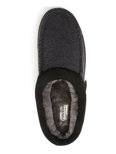FIRESIDE BY DEARFOAMS Mens Black Micro Wool Temperature Regulating Cushioned Treaded Moc Toe Logo Tab Moisture Wicking Water Resistant Lith Round Toe Platform Slip On Slippers Shoes 8 M