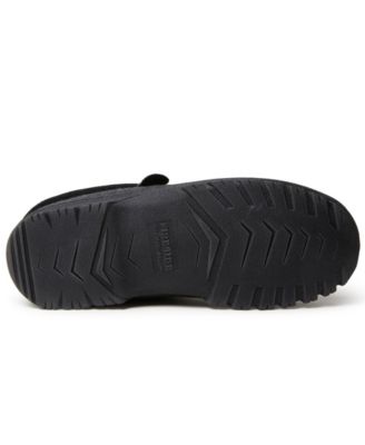FIRESIDE BY DEARFOAMS Mens Black Micro Wool Temperature Regulating Cushioned Treaded Moc Toe Logo Tab Moisture Wicking Water Resistant Lith Round Toe Platform Slip On Slippers Shoes M