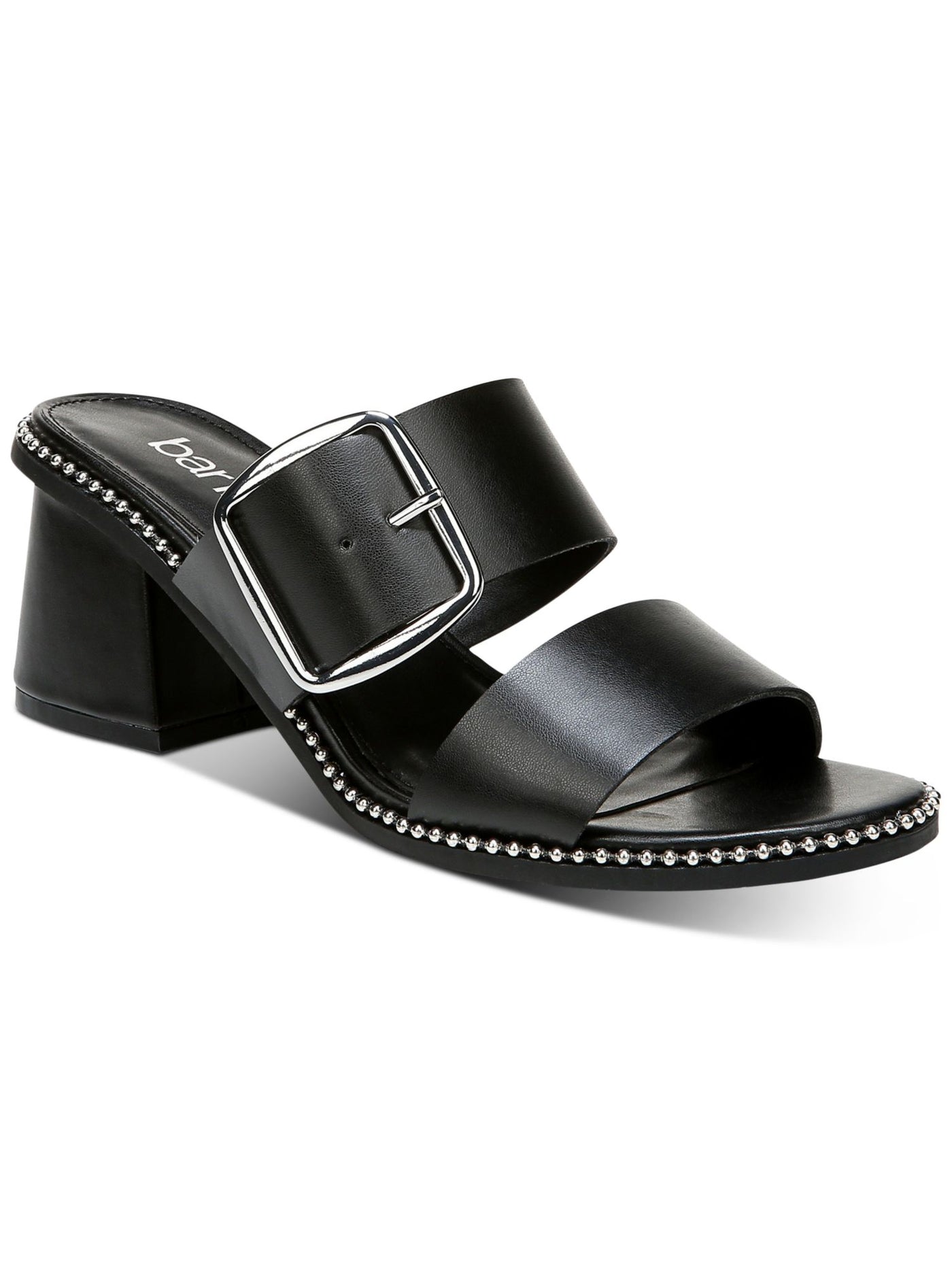 BAR III Womens Black Ball Chain Trim Padded Reena Almond Toe Block Heel Buckle Sandals Shoes 6.5 M