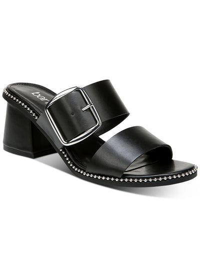 BAR III Womens Black Ball Chain Trim Padded Reena Almond Toe Block Heel Buckle Sandals Shoes 8 M