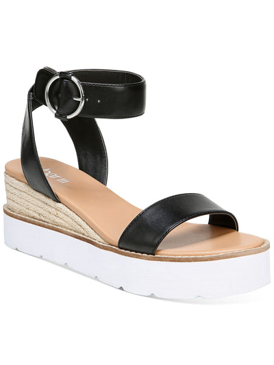 BAR III Womens Black Woven 1" Platform Ankle Strap Padded Dessi Almond Toe Wedge Buckle Slingback Sandal M