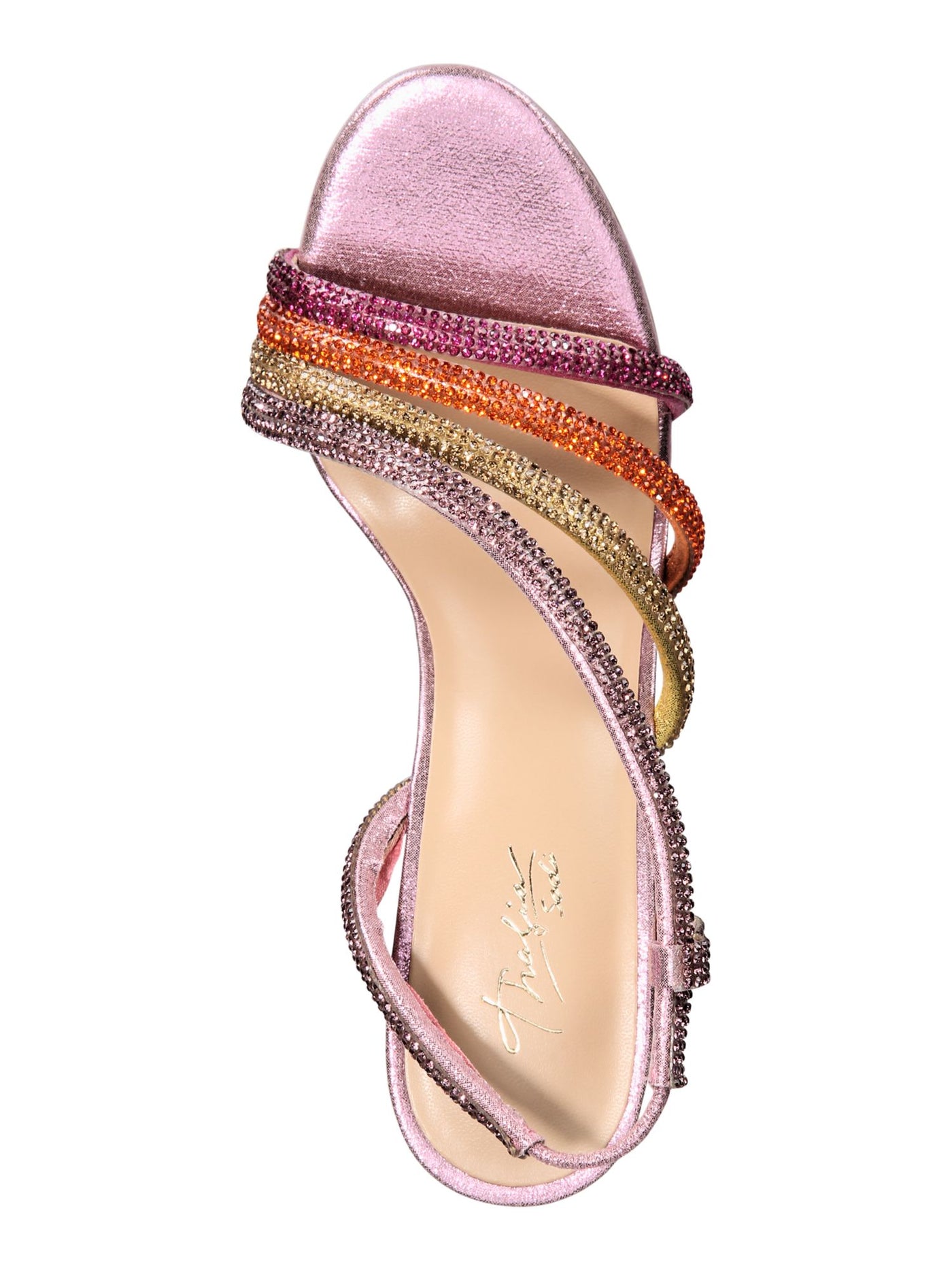 THALIA SODI Womens Pink Strappy Asymmetrical Rhinestone Darbie Round Toe Stiletto Slip On Dress Slingback Sandal 8 M