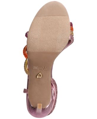 THALIA SODI Womens Pink Strappy Asymmetrical Rhinestone Darbie Round Toe Stiletto Slip On Dress Slingback Sandal M