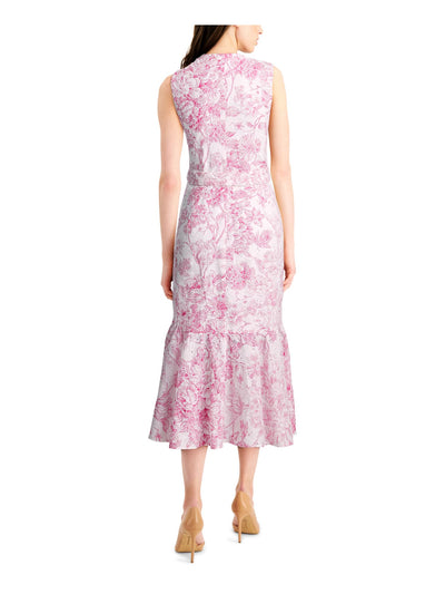 CHARTER CLUB Womens Pink Floral Sleeveless Surplice Neckline Tea-Length Faux Wrap Dress 10