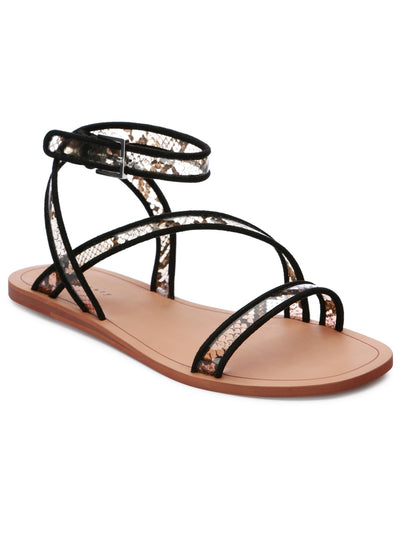 SANCTUARY Womens Beige Snake Translucent Straps Asymmetrical Nellie Round Toe Buckle Gladiator Sandals Shoes 6 M