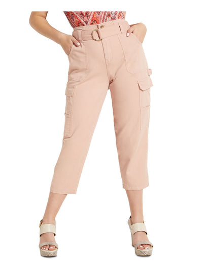 GUESS Womens Pink Belted Cropped Utility Cargo Pants 8