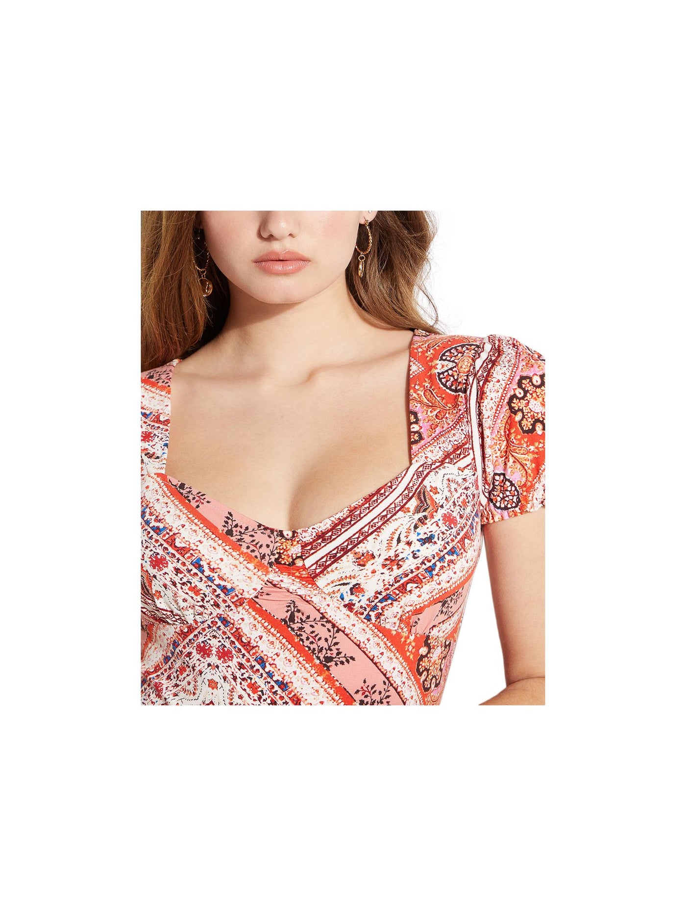 GUESS Womens Pink Printed Bodysuit S