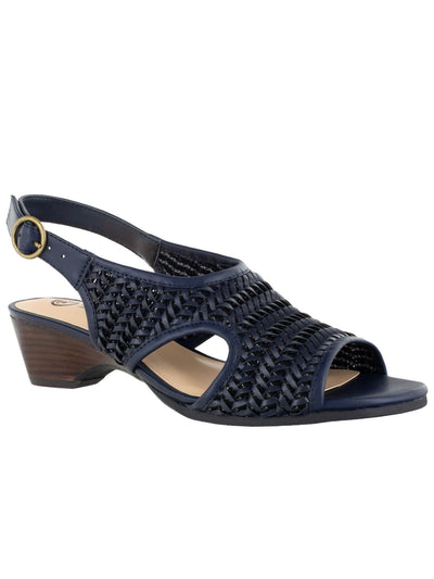 BELLA VITA Womens Navy Woven Comfort Adjustable Justine Ii Round Toe Wedge Buckle Slingback Sandal 9.5 WW