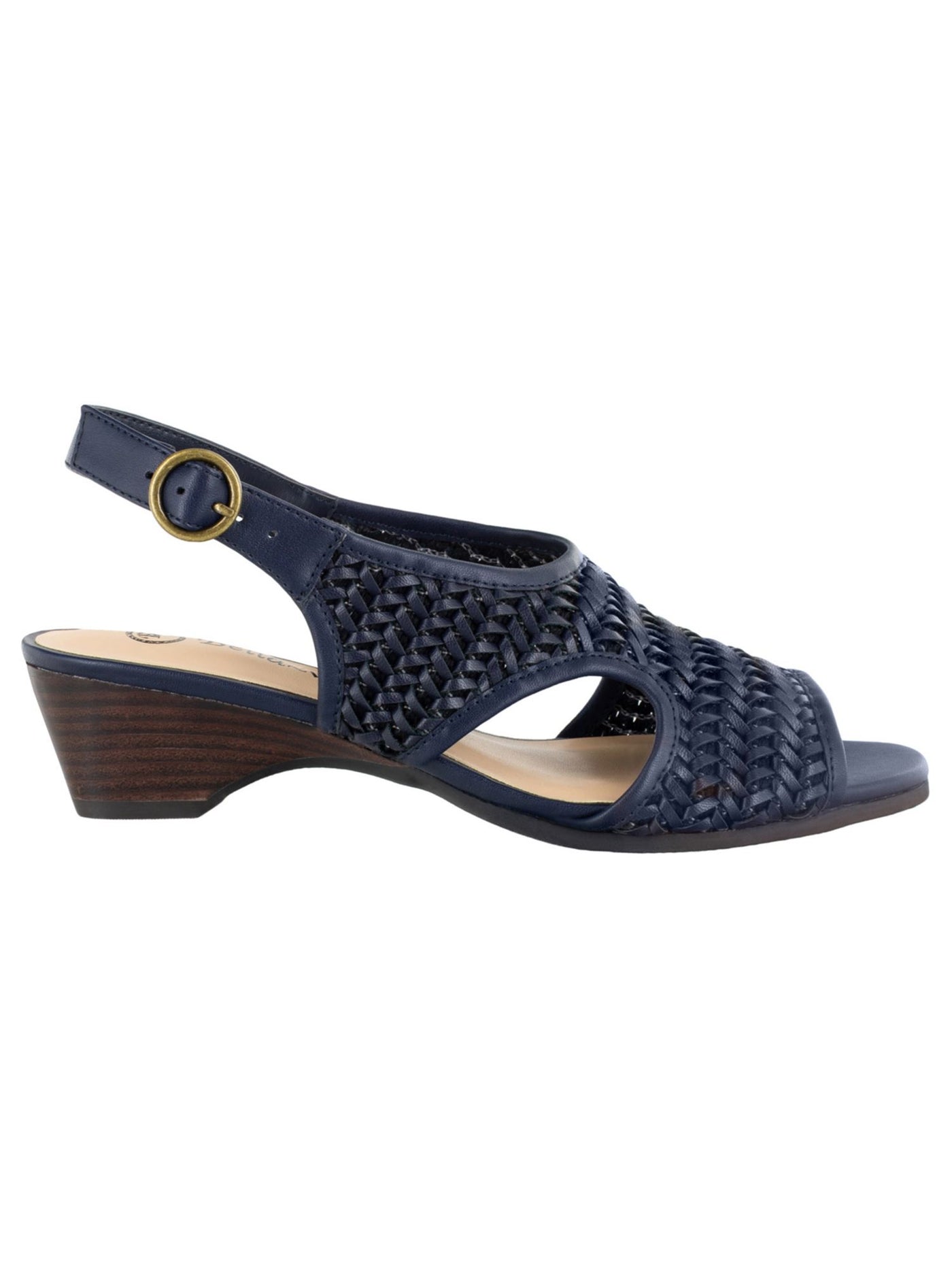 BELLA VITA Womens Navy Woven Comfort Adjustable Justine Ii Round Toe Wedge Buckle Slingback Sandal 9.5 WW