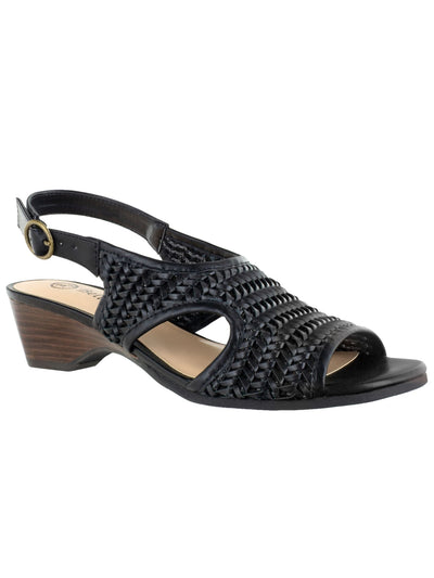 BELLA VITA Womens Black Woven Cushioned Adjustable Strap Justine Ii Round Toe Wedge Buckle Slingback Sandal 7.5 M