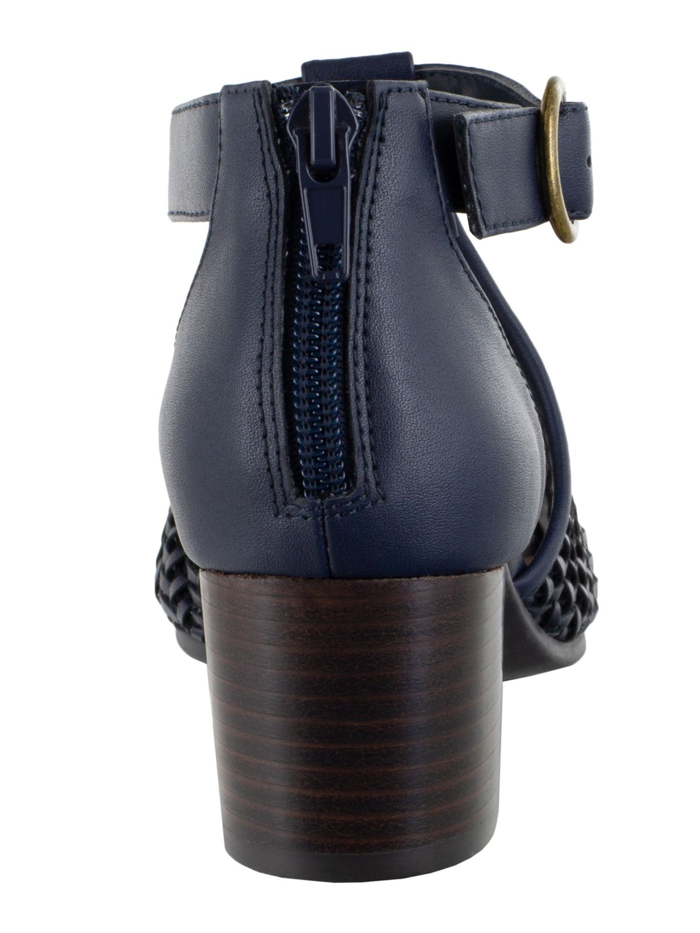 BELLA VITA Womens Navy Slip Resistant Woven Adjustable Cushioned Ripley Ii Round Toe Block Heel Zip-Up Sandals Shoes 6.5