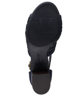 BELLA VITA Womens Navy Slip Resistant Woven Adjustable Cushioned Ripley Ii Round Toe Block Heel Zip-Up Sandals Shoes M