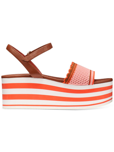 KATE SPADE NEW YORK Womens Red Striped 2" Platform Scalloped Breathable Padded Adjustable Strap Perforated Highrise Spade Square Toe Wedge Slingback Sandal 8.5 B