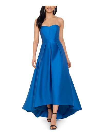 BETSY & ADAM Womens Blue Pocketed Zippered Gown Sleeveless Sweetheart Neckline Full-Length Formal Hi-Lo Dress 2