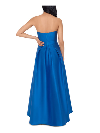 BETSY & ADAM Womens Blue Pocketed Zippered Gown Sleeveless Sweetheart Neckline Full-Length Formal Hi-Lo Dress 2