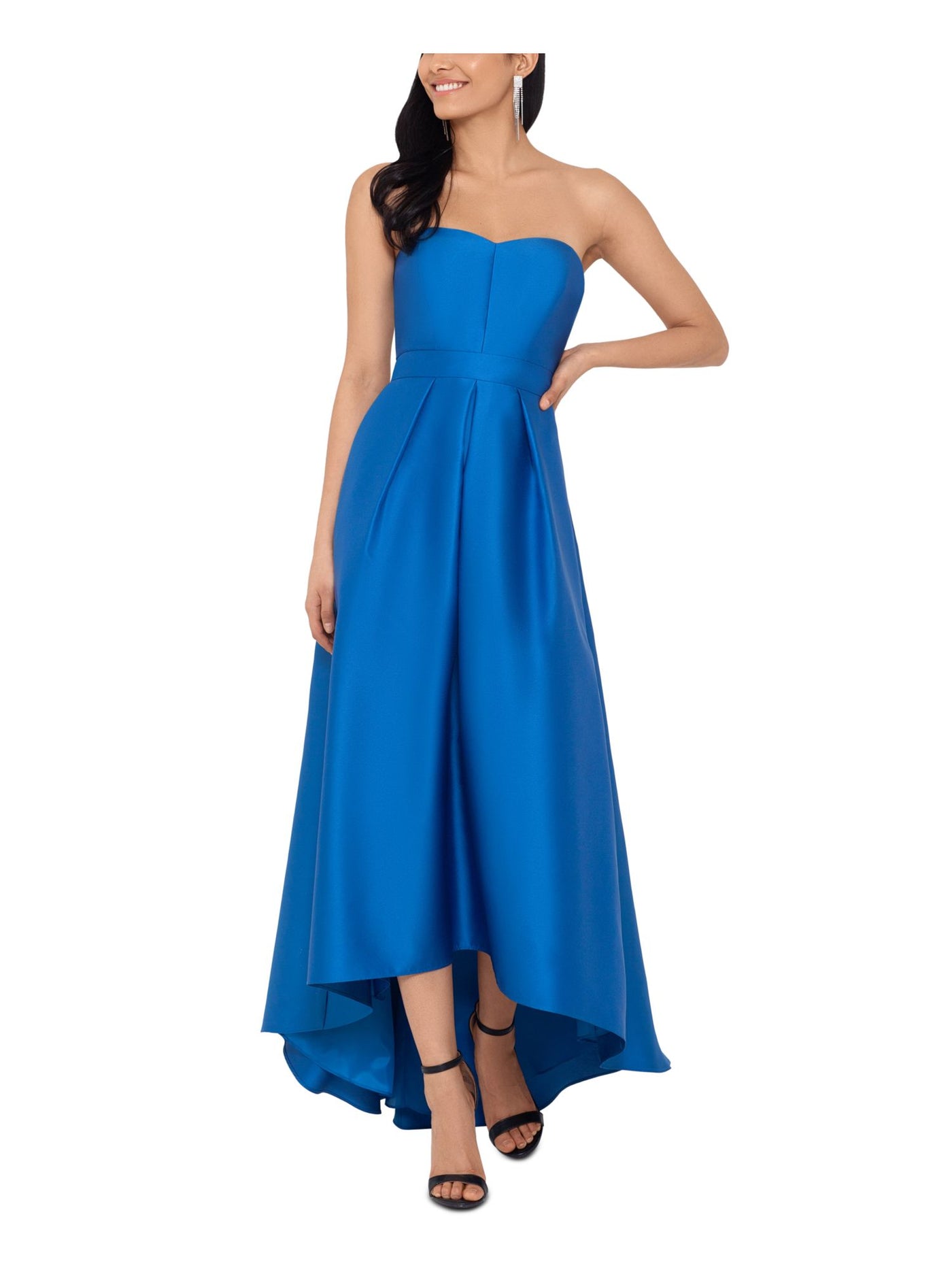 BETSY & ADAM Womens Blue Pocketed Zippered Gown Sleeveless Sweetheart Neckline Full-Length Formal Hi-Lo Dress 2