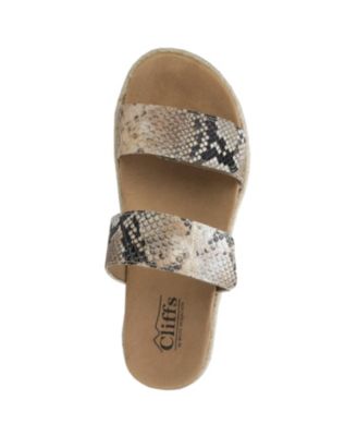 CLIFFS BY WHITE MOUNTAIN Womens Beige Snake Print 1" Platform Jute Wrapped Adjustable Cushioned Tionna Round Toe Wedge Leather Slide Sandals Shoes M