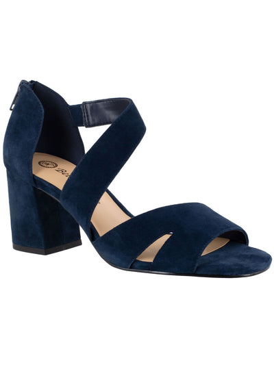 BELLA VITA Womens Navy Goring Cushioned Asymmetrical Korrine Round Toe Block Heel Zip-Up Leather Slide Sandals 8 W