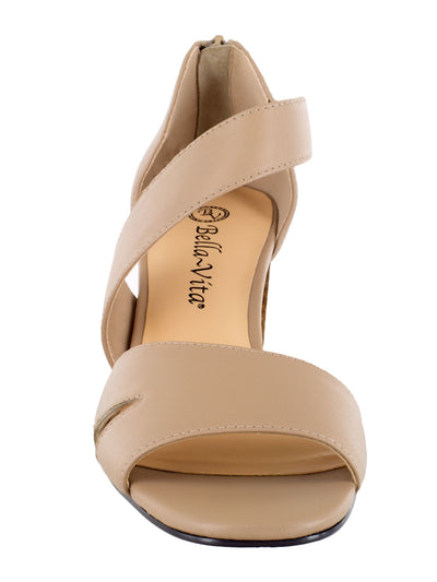 BELLA VITA Womens Beige Cushioned Korrine Round Toe Block Heel Zip-Up Leather Sandals Shoes 9.5 M