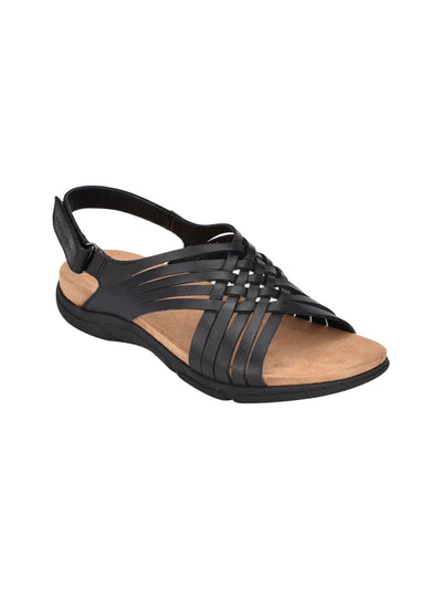 EASY SPIRIT Womens Black Padded Flexible Lightweight Woven Arch Support Mar Round Toe Wedge Leather Slingback Sandal 8 M