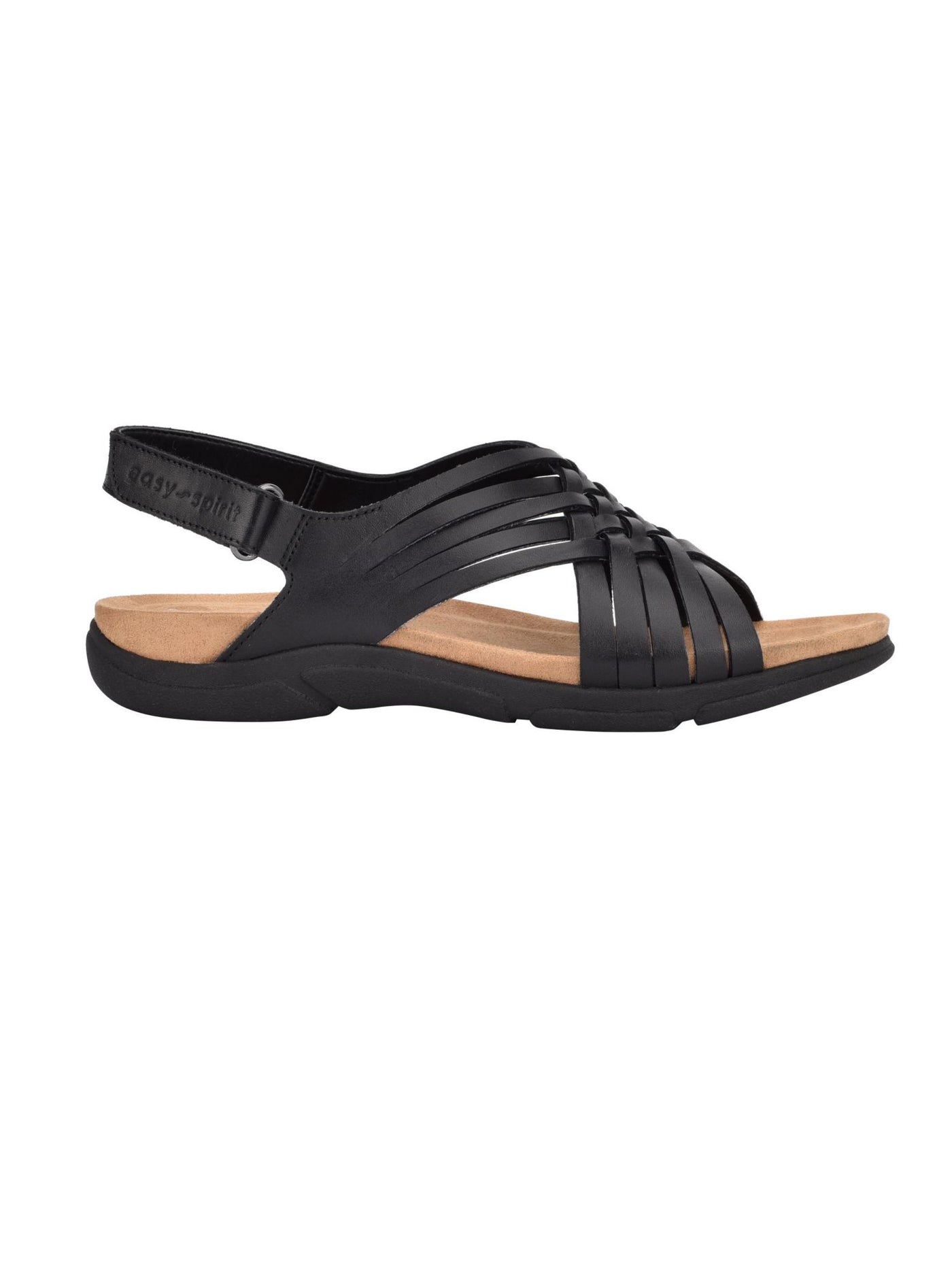 EASY SPIRIT Womens Black Padded Flexible Lightweight Woven Arch Support Mar Round Toe Wedge Leather Slingback Sandal 8 M