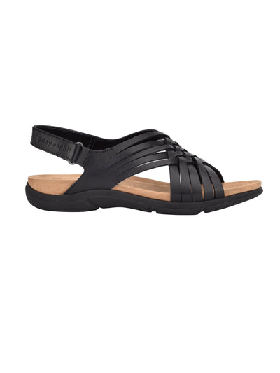 EASY SPIRIT Womens Black Padded Flexible Lightweight Woven Arch Support Mar Round Toe Wedge Leather Slingback Sandal 8 M