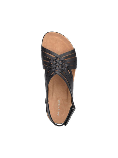 EASY SPIRIT Womens Black Padded Flexible Lightweight Woven Arch Support Mar Round Toe Wedge Leather Slingback Sandal 8 M