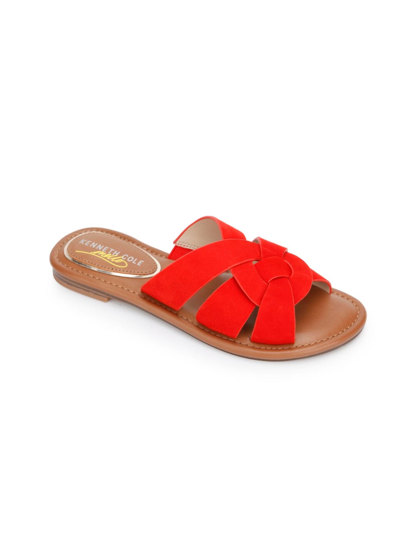 KENNETH COLE Womens Red Strappy Swirl Detail Gore Cushioned Mello Swirl Open Toe Block Heel Slip On Leather Sandals Shoes 9.5 M