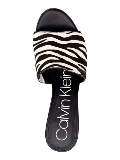 CALVIN KLEIN Womens Black Zebra Slip Resistant Logo Britta Round Toe Wedge Slip On Leather Sandals 6.5 M