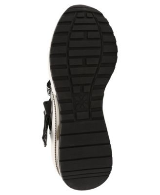 BCBGENERATION Womens Black 1" Platform Chain Hardware Logo Padded Willa Round Toe Wedge Slip On Leather Athletic Training Shoes M