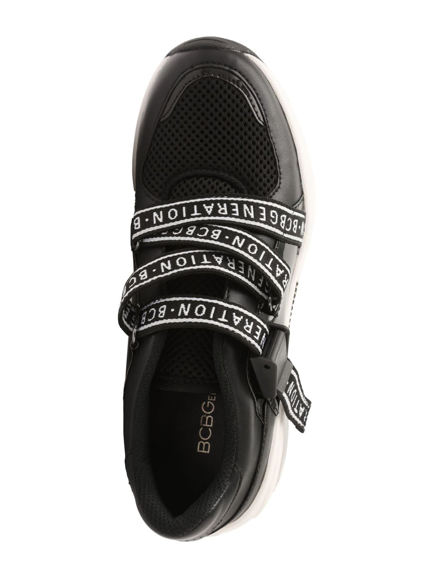 BCBGENERATION Womens Black 1 Platform Chain Hardware Logo Padded Willa Round Toe Wedge Slip On Athletic Training Shoes 7.5 M